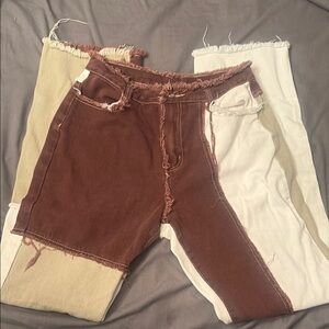 SHEIN Brown and Cream Patchwork Pants